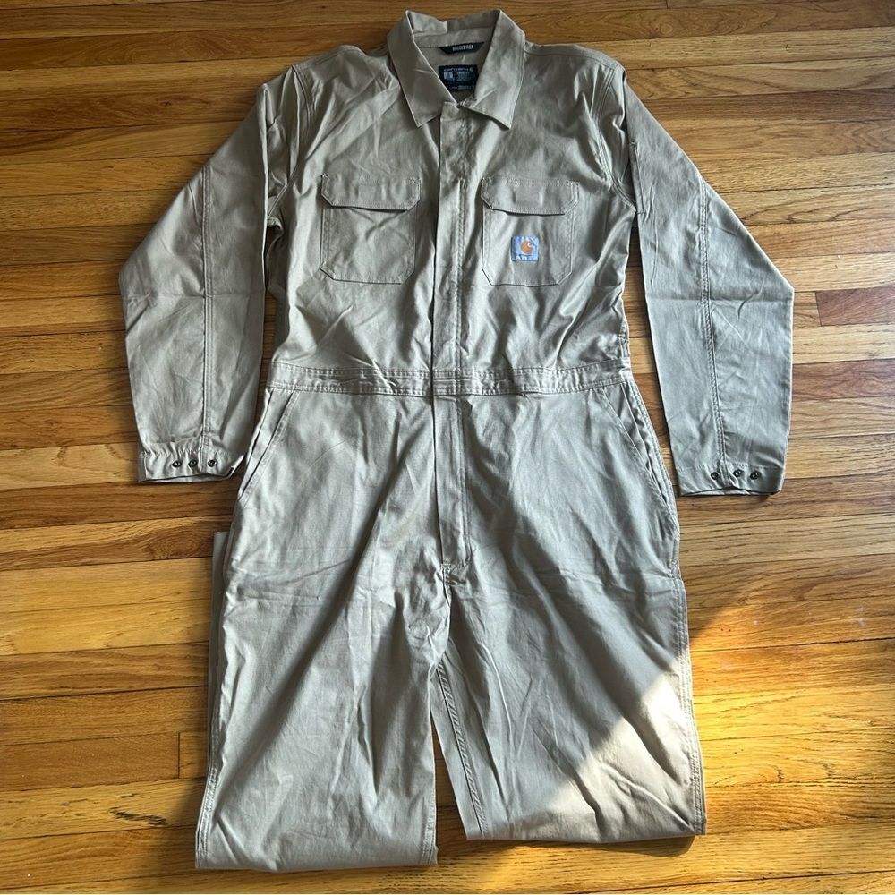 CARHARTT Coveralls Rugged Flex Canvas Loose Fit Durable Dark Khaki Size XL